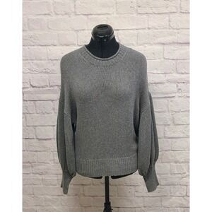 NSF Womens Grey Balloon Sleeve Ribbed Knit Crewneck Sweater Size Medium